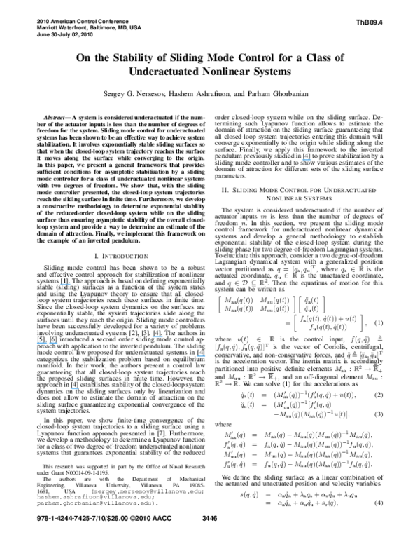 (PDF) Optimal Sliding Mode Control for a Class of Underactuated ...