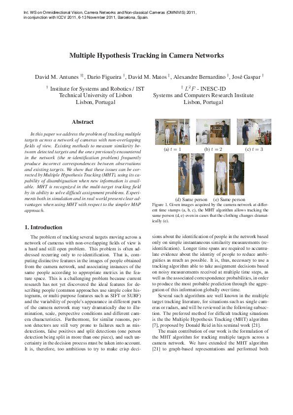 (PDF) Multiple Hypothesis Tracking in camera networks