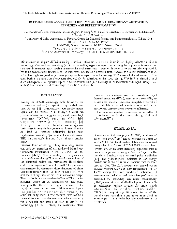 (PDF) Excimer laser annealing of ion-implanted silicon