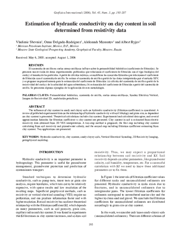 (PDF) Estimation of hydraulic conductivity on clay content in soil ...