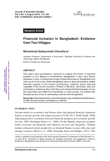 (PDF) Financial Inclusion in Bangladesh: Evidence from Two Villages