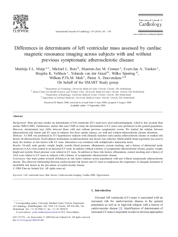 (PDF) Differences in determinants of left ventricular mass assessed by ...