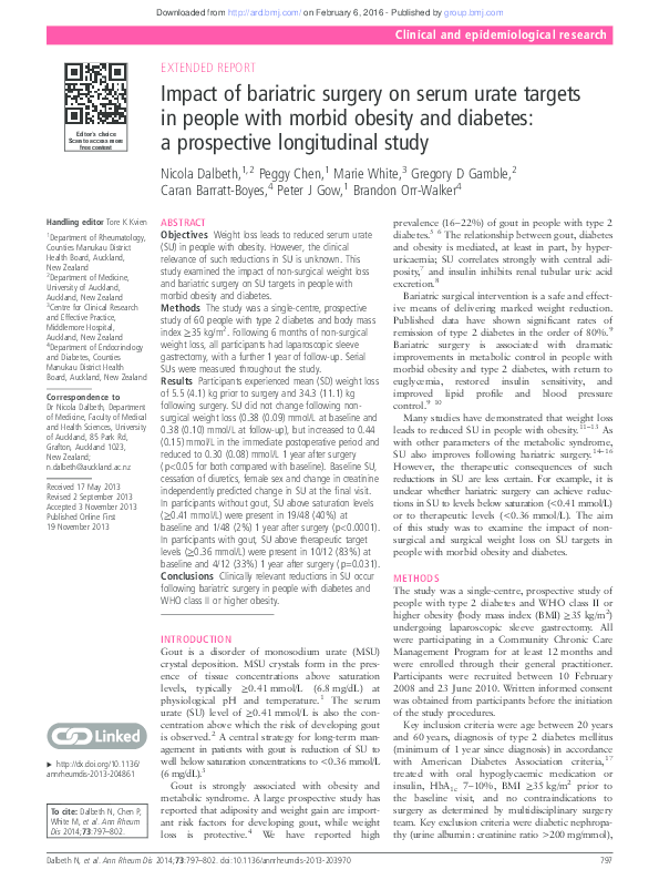 (PDF) Impact of bariatric surgery on serum urate targets in people with