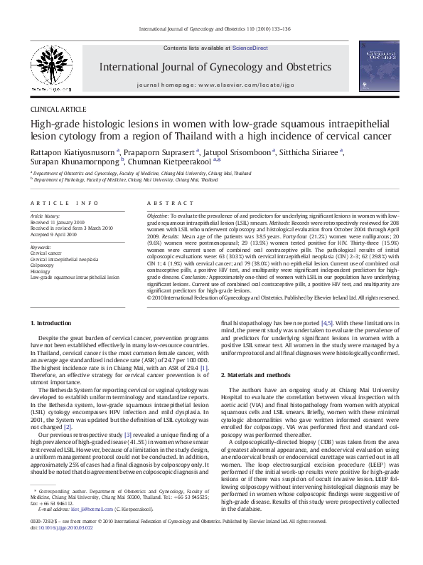 (PDF) High-grade histologic lesions in women with low-grade squamous ...