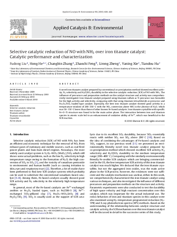 (PDF) Selective catalytic reduction of NO with NH 3 over iron titanate ...
