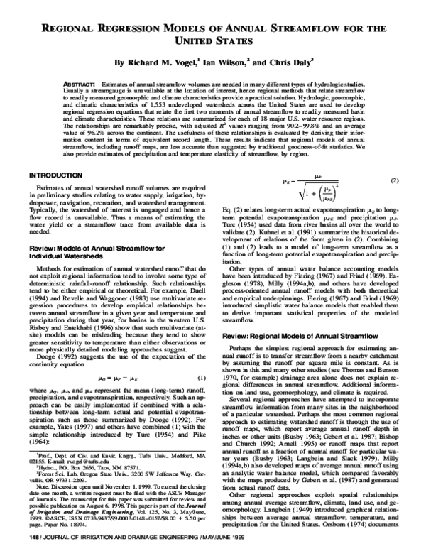 (PDF) Regional Regression Models of Annual Streamflow for the United States