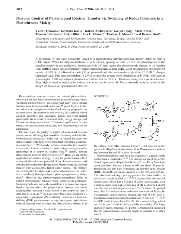 (PDF) Photonic Control of Photoinduced Electron Transfer via Switching ...