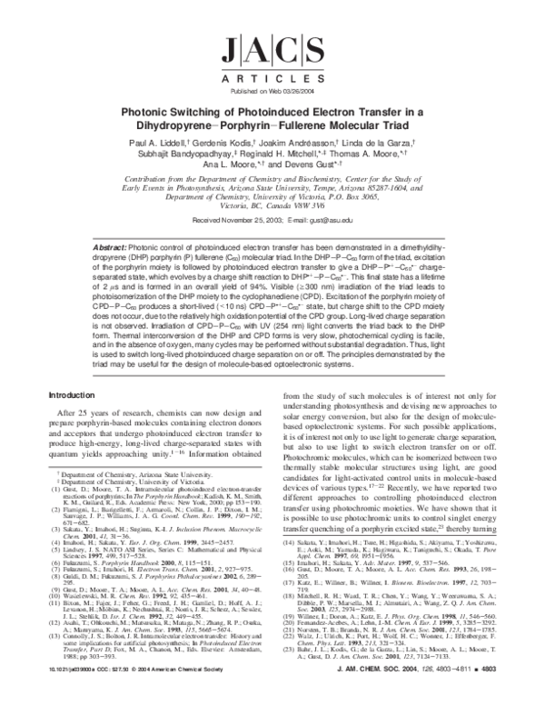 (PDF) Photonic Switching of Photoinduced Electron Transfer in a ...