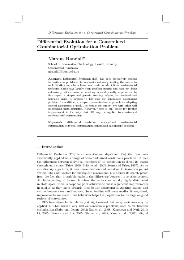 (PDF) Differential evolution for a constrained combinatorial ...