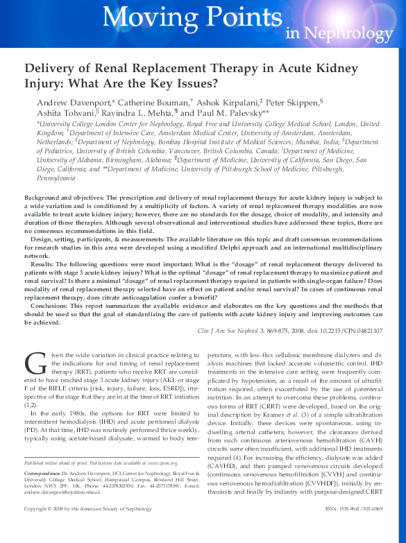 (PDF) Delivery of Renal Replacement Therapy in Acute Kidney Injury ...