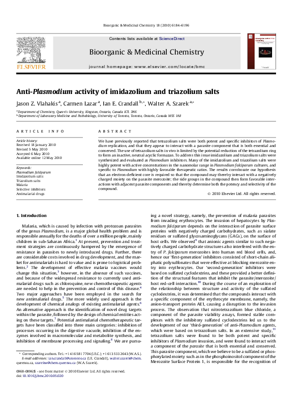 (PDF) Anti-Plasmodium activity of imidazolium and triazolium salts