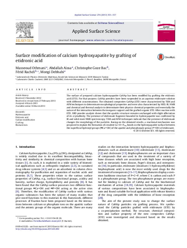 (PDF) Surface modification of calcium hydroxyapatite by grafting of ...