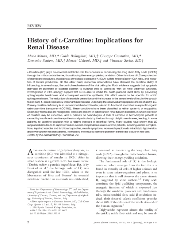 PDF) History of L-carnitine: Implications for renal disease