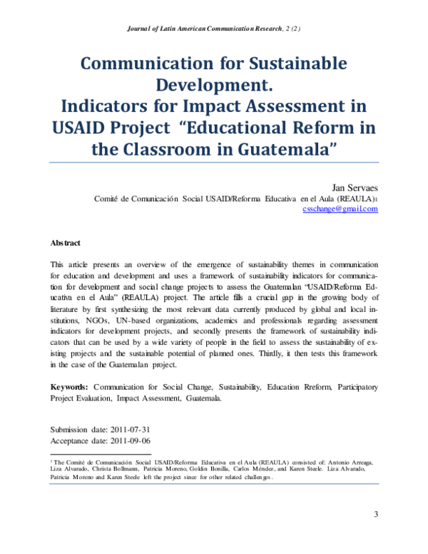 (PDF) Communication for Sustainable Development. Indicators for Impact