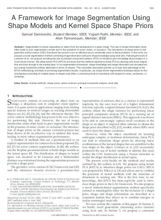 (PDF) A Framework for Image Segmentation Using Shape Models and Kernel ...