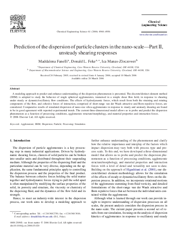 Prediction of the dispersion of particle clusters in the nano-scale—Part I: Steady shearing responses