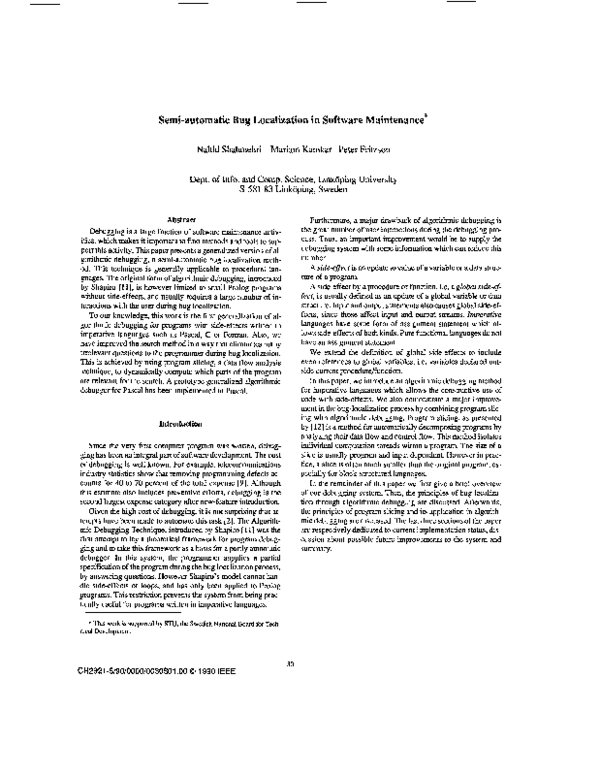 (PDF) Semi-automatic bug localization in software maintenance