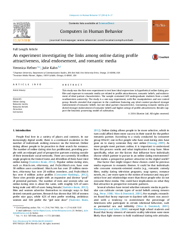 (PDF) An experiment investigating the links among online dating profile ...
