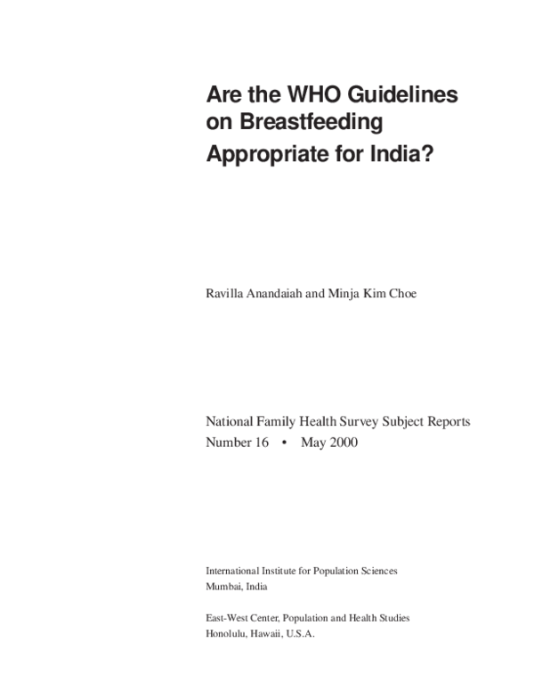 (PDF) Are the WHO Guidelines on Breastfeeding appropriate for India