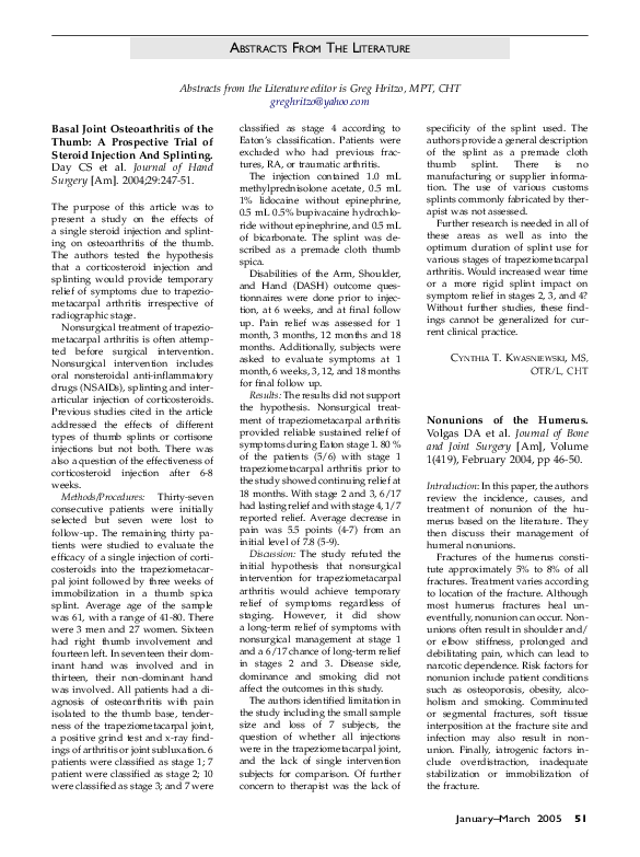 (PDF) Basal joint osteoarthritis of the thumb a prospective trial of