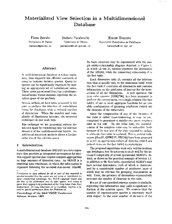 (PDF) Materialized View Selection in a Multidimensional Database ...
