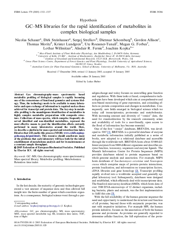 (PDF) GC–MS libraries for the rapid identification of metabolites in ...