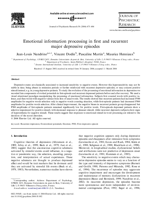 (PDF) Emotional information processing in first and recurrent major ...