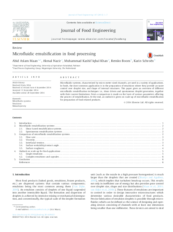 (PDF) Microfluidic emulsification in food processing Karin Schroën Academia.edu