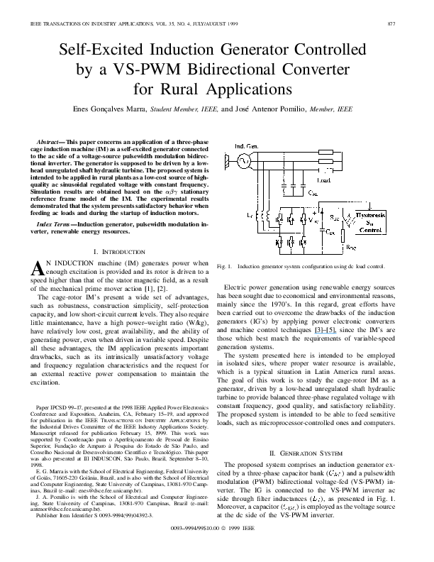(PDF) Selfexcited induction generator controlled by a VSPWM bidirectional converter for rural
