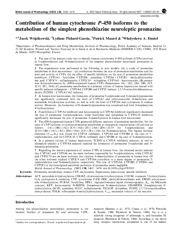 (PDF) Contribution of human cytochrome P -450 isoforms to the ...