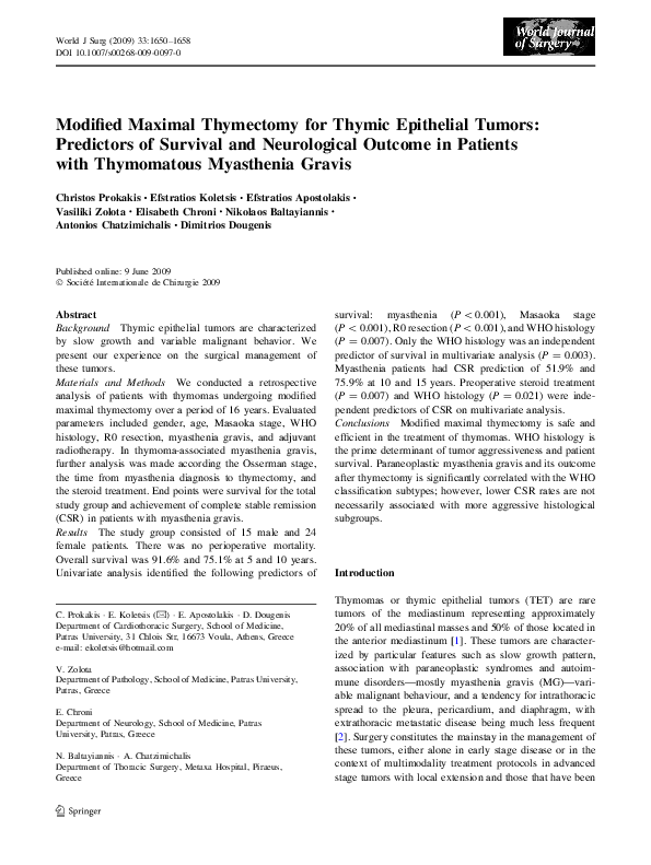 (PDF) Myasthenia Gravis Related to Thymic Carcinoma A Case Study