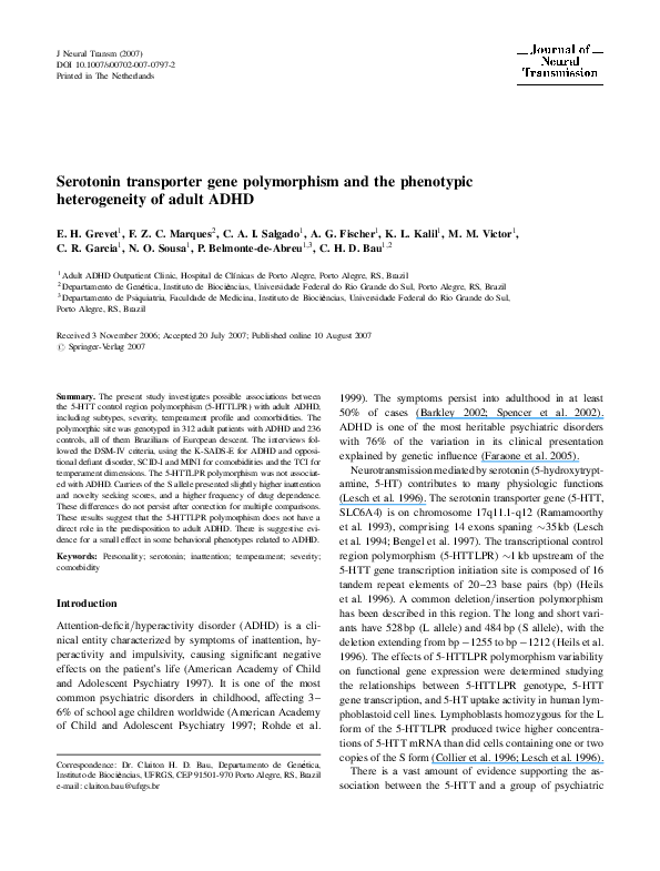(PDF) Serotonin transporter gene polymorphism and psychiatric disorders ...