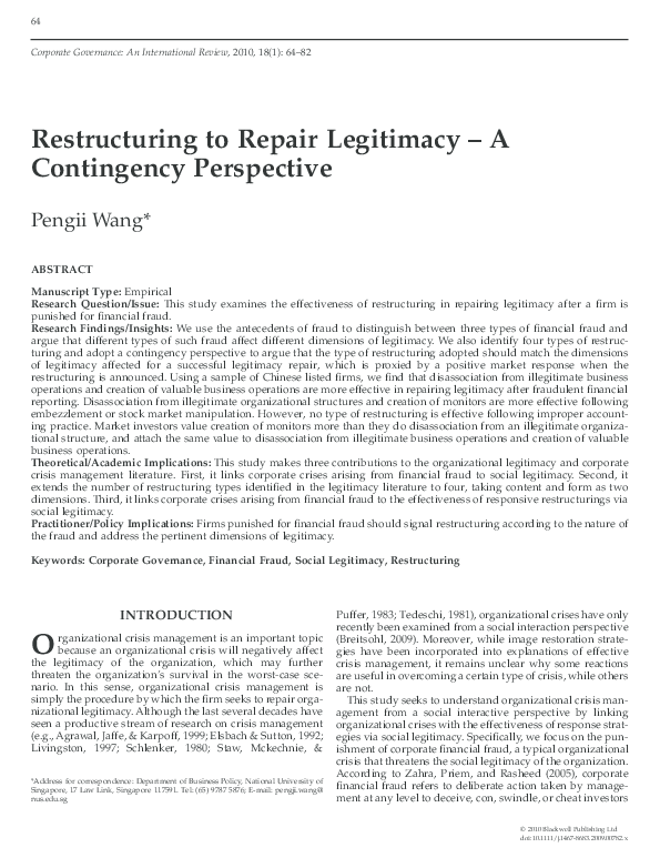 (PDF) Restructuring to Repair Legitimacy - A Contingency Perspective