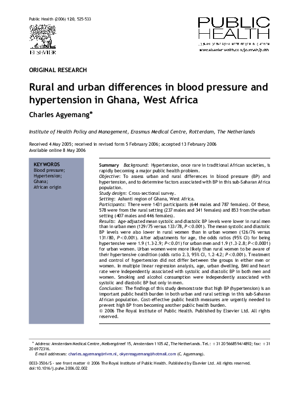 (PDF) Rural and urban differences in blood pressure and hypertension in ...