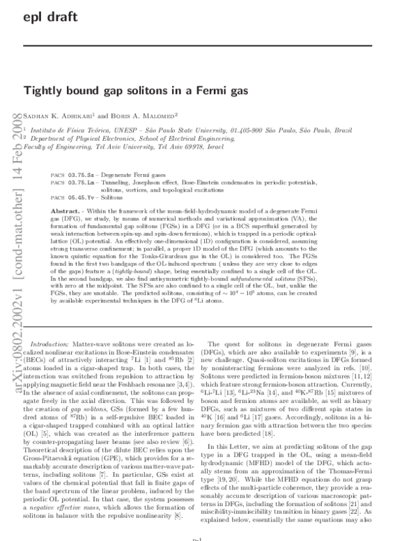 (PDF) Tightly bound gap solitons in a Fermi gas
