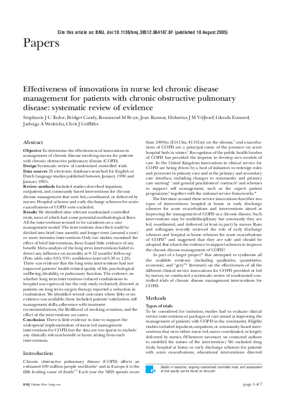 (PDF) Effectiveness of innovations in nurse led chronic disease ...