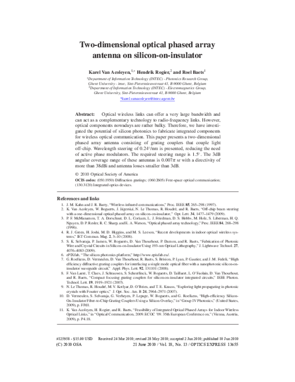 (PDF) Two-dimensional optical phased array antenna on silicon-on-Insulator
