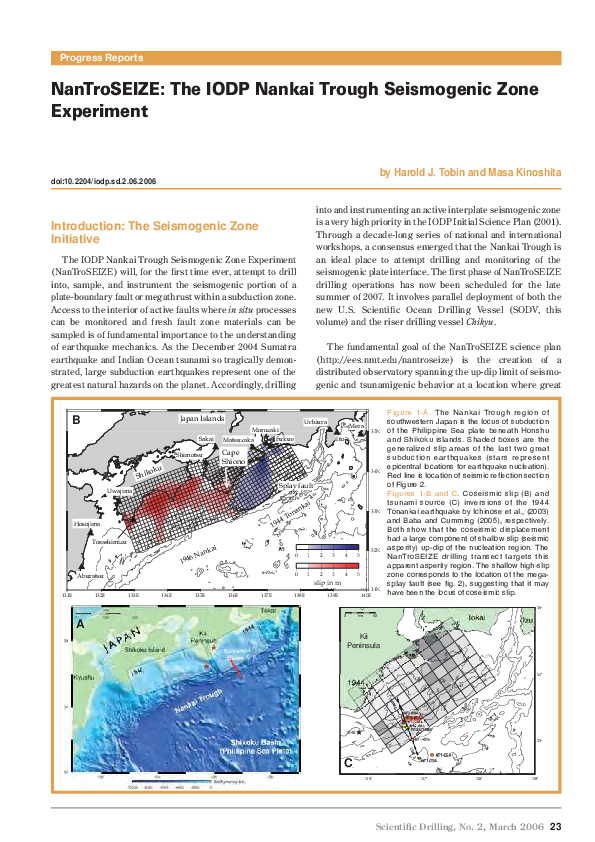 (PDF) NanTroSEIZE: The IODP Nankai Trough Seismogenic Zone Experiment