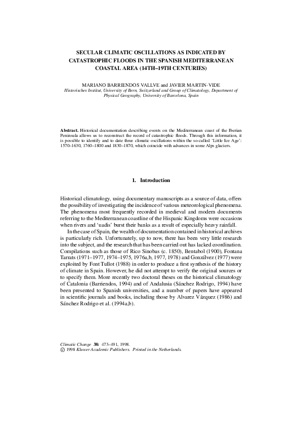 (PDF) Secular climatic oscillations as indicated by catastrophic floods