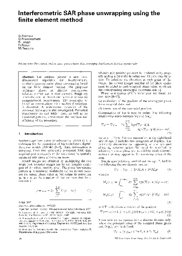 (PDF) Interferometric SAR phase unwrapping using the finite element method