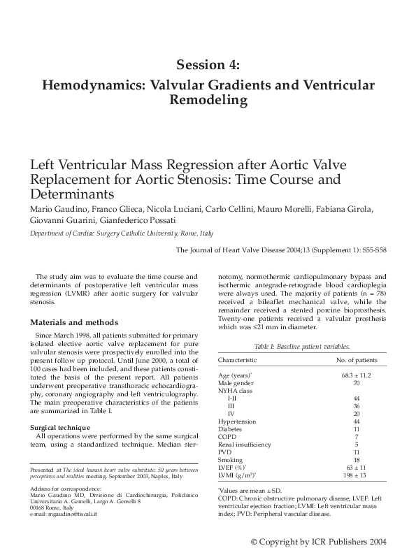 (PDF) Left ventricular mass regression after aortic valve replacement