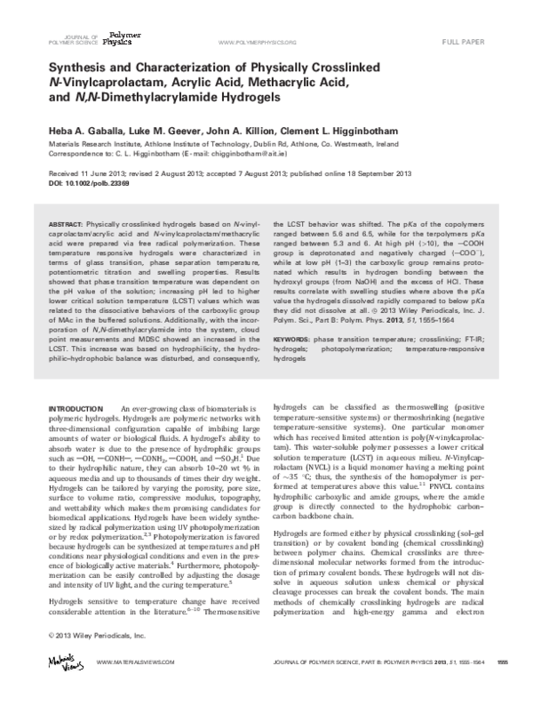 (PDF) Synthesis and characterization of physically crosslinked N ...