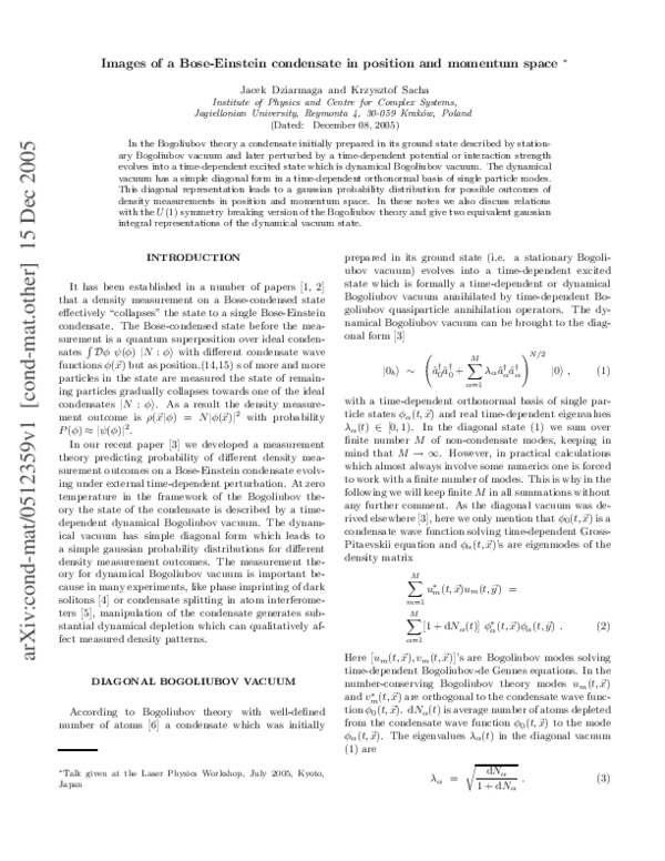 (PDF) Images of a Bose-Einstein condensate in position and momentum space