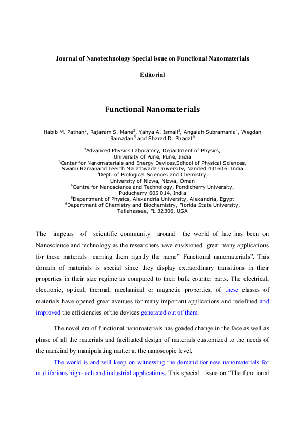 (PDF) Journal of Nanotechnology Special issue on Functional ...