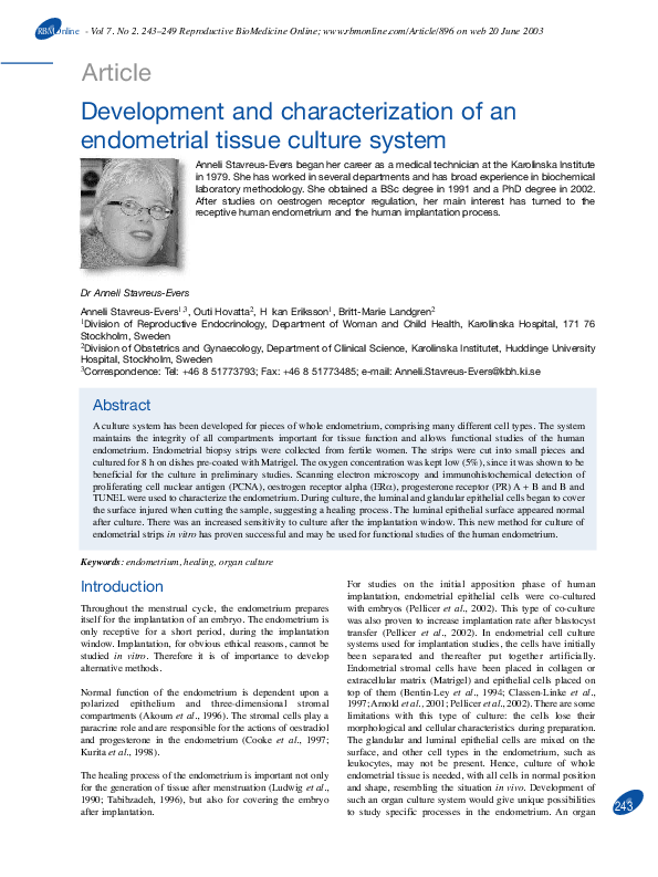 (PDF) Development and characterization of an endometrial tissue culture ...