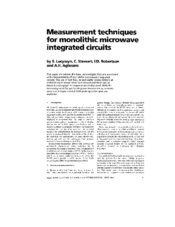 Pdf Measurement Techniques For Monolithic Microwave Integrated Circuits Pdf Measurement Techniques For Monolithic Microwave Integrated Circuits