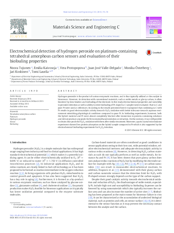(PDF) Electrochemical detection of hydrogen peroxide at platinum