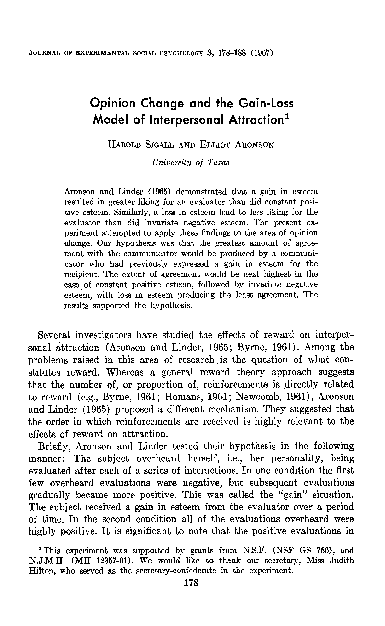 (PDF) Opinion change and the gain-loss model of interpersonal attraction