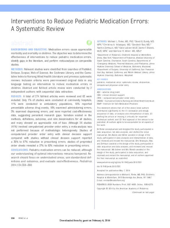  pdf interventions to reduce pediatric medication errors a systematic