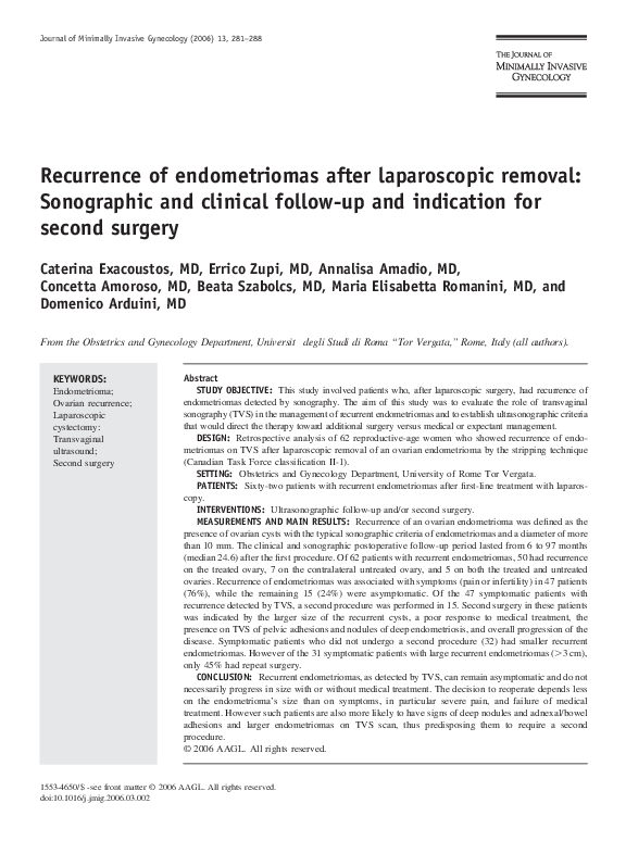(PDF) Recurrence of endometriomas after laparoscopic removal ...